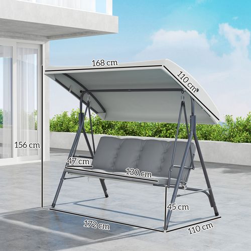 Outsunny 3 Person Porch Swing Chair Outdoor Lounge Bench Canopy Light Grey