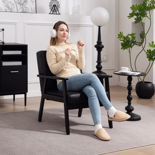 HOMCOM Accent Chair PU Leather Armchair with Armrests for Living Room Black