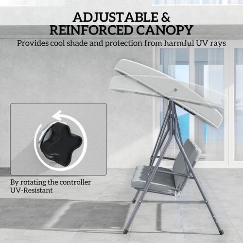 Outsunny 3 Person Porch Swing Chair Outdoor Lounge Bench Canopy Light Grey
