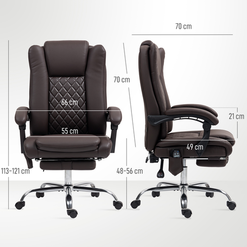 HOMCOM PU Leather Massage Office Chair, Reclining Desk Chair, Brown