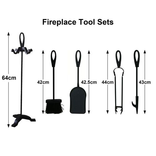 Neo Black Fireplace Fireside 5 Piece Set including Stand