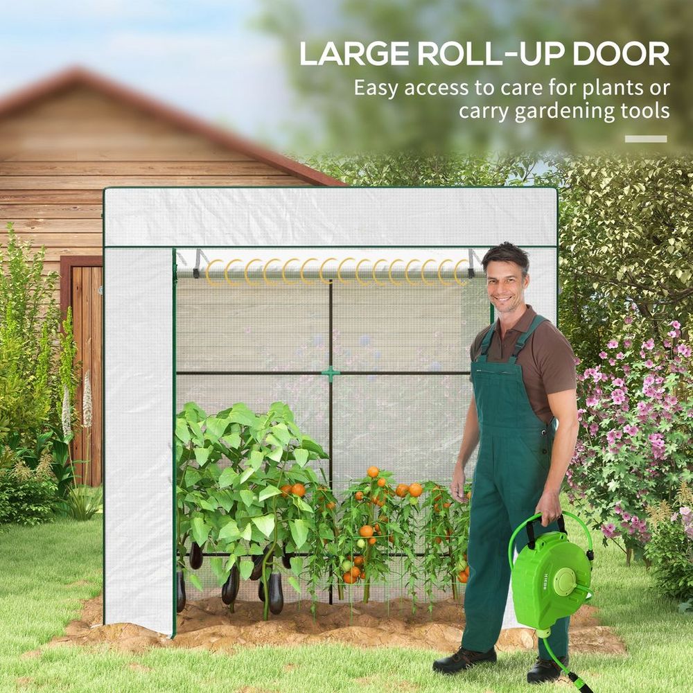 Outsunny Walk-in Garden Green House Large Roll-up Door and 2 Mesh Windows White