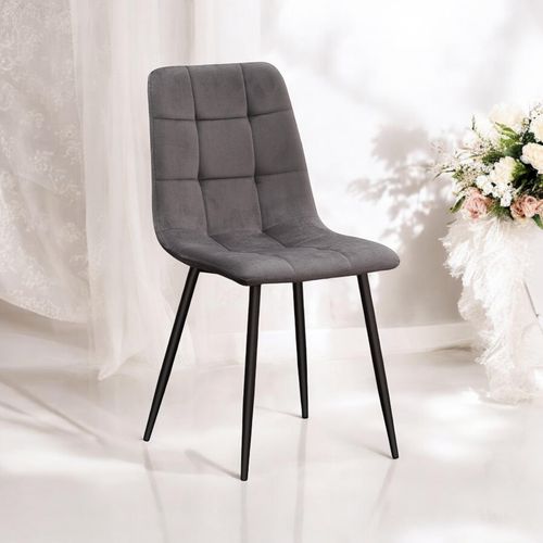 GREY FABRIC CHAIR BLACK METAL LEGS - L52 x W44 x H86 cm