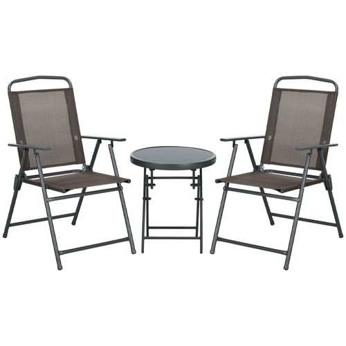 Outsunny Patio Bistro Set Folding Chairs & Coffee Table for Balcony, Brown