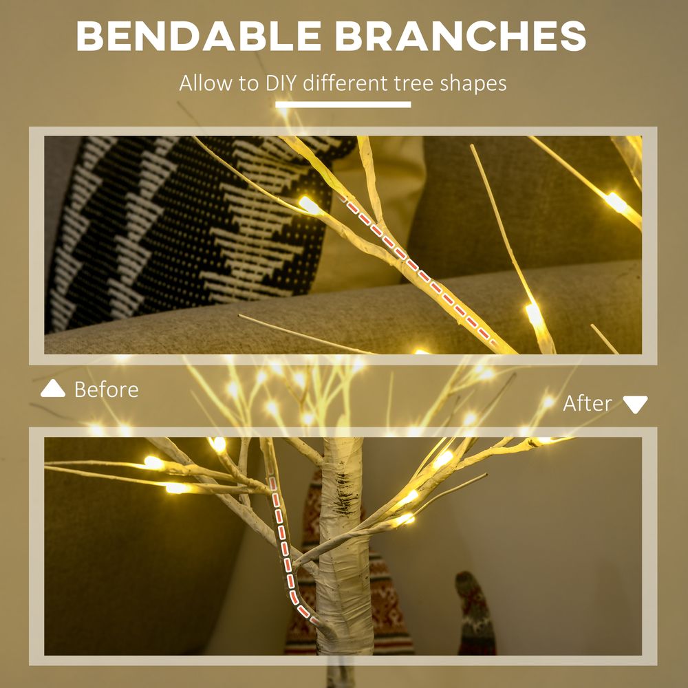 HOMCOM 4ft Artificial White Birch Tree Light 72 Warm White Pre-Lit LED Light