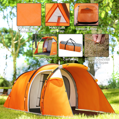 Outsunny 3 Man 2-Room Tent Camping Tent With Living Area Air Vents
