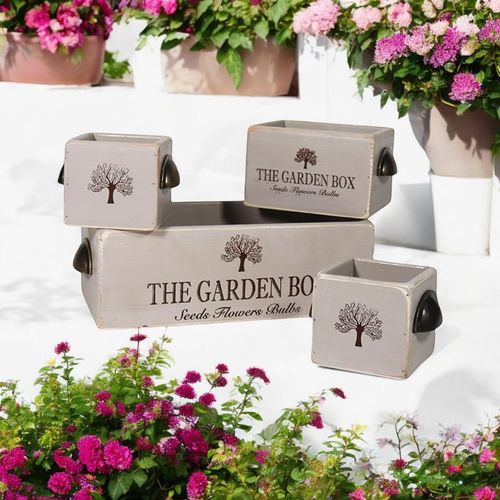 SET 4 RUSTIC GREY WOODEN CRATES
