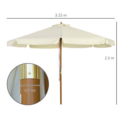 Outsunny Garden Parasol Patio Umbrella with Ruffles and Wooden Pole Beige