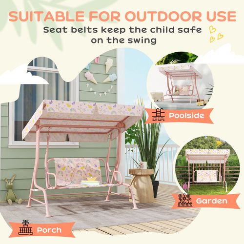 AIYAPLAY Kids Garden Swing Chair, Swing Seat with Adjustable Canopy, Pink