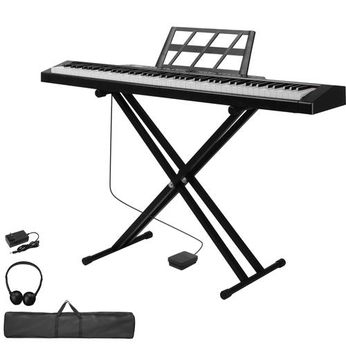 Glarry GPP-105 88 Key Full Size Semi-Weighted Standard Keyboards Digital Piano with Dual-tube X-Shape Stand, MIDI Bluetooth, Headphone,for Piano Lover Black color