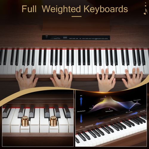 Glarry GDP-104 88 Keys Full Weighted Keyboards Digital Piano with Furniture Stand, Power Adapter, Triple Pedals, Headphone, for All Experience Levels Black Walnut