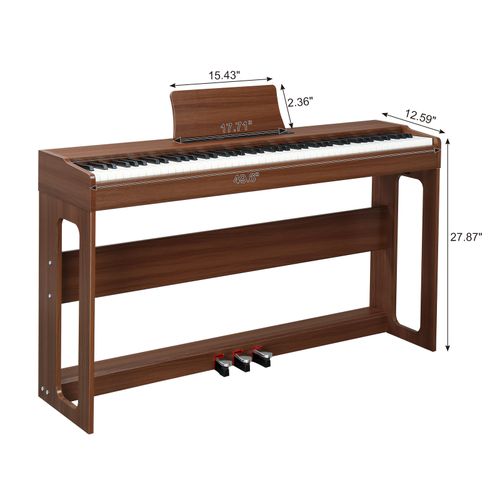 Glarry GDP-104 88 Keys Full Weighted Keyboards Digital Piano with Furniture Stand, Power Adapter, Triple Pedals, Headphone, for All Experience Levels Black Walnut