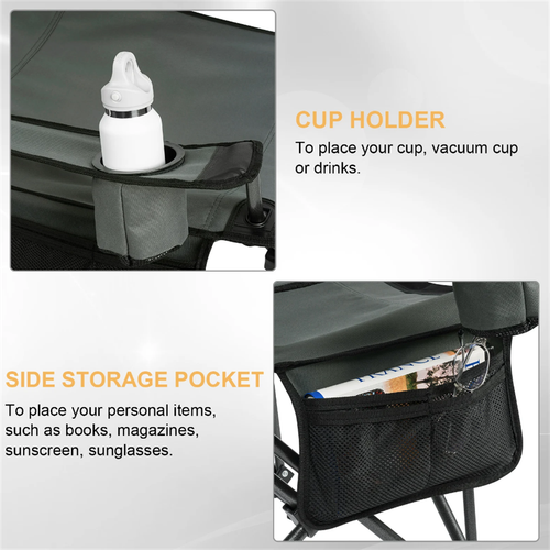Camping Chair with Carry Bag Fishing Grey Robust Durable Seating and Lying 2 in one