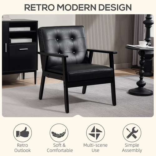 HOMCOM Accent Chair PU Leather Armchair with Armrests for Living Room Black
