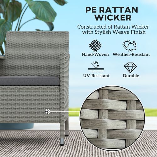 Outsunny Rattan Chair Garden Furniture Patio Companion Love Seat Table Grey