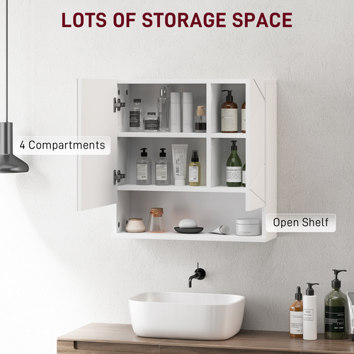 kleankin Wall Mounted Bathroom Storage Cupboard W/ Mirror and Shelf, White