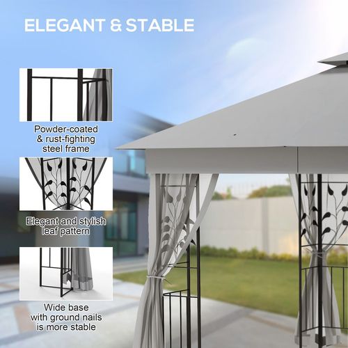 Outsunny 3 x 3(m) Garden Gazebo Marquee Tent Canopy Shelter Pavilion Grey