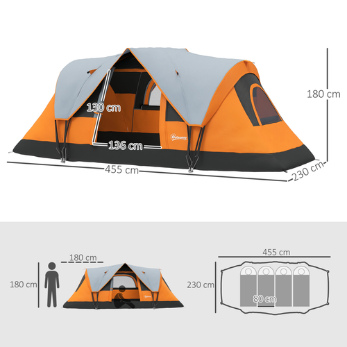 Outsunny 5-6 Man Camping Tent with Bag, Fibreglass and Steel Frame