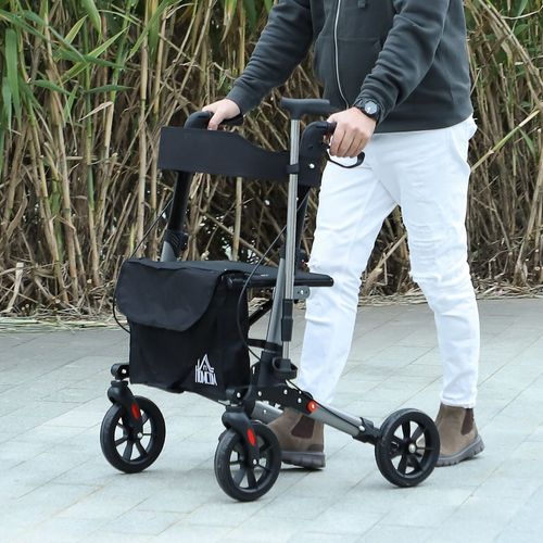 HOMCOM 4 Wheel Rollator Walker, Adjustable Mobility Walker with Bag, Silver