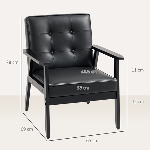 HOMCOM Accent Chair PU Leather Armchair with Armrests for Living Room Black
