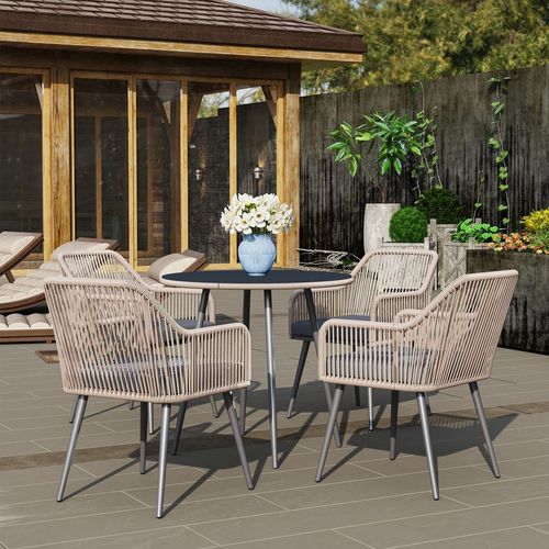 Outsunny Rattan Dining Set, 4 Seater Rattan Garden Furniture, Light Brown
