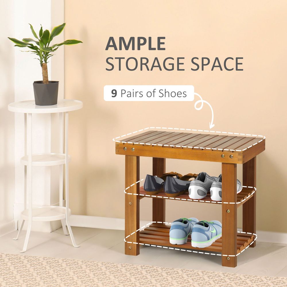 Acacia Wood Shoe Bench, 3-Tier 50x28 x 45 cm