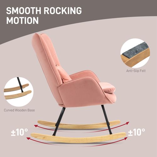 HOMCOM Velvet Rocking Chair with Lumbar Pillow for Living Room Bedroom