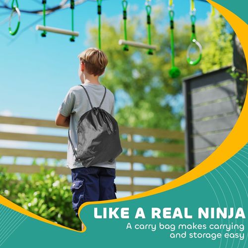 AIYAPLAY Obstacle Course for Kids with 10PCs Slackline Kit, Green