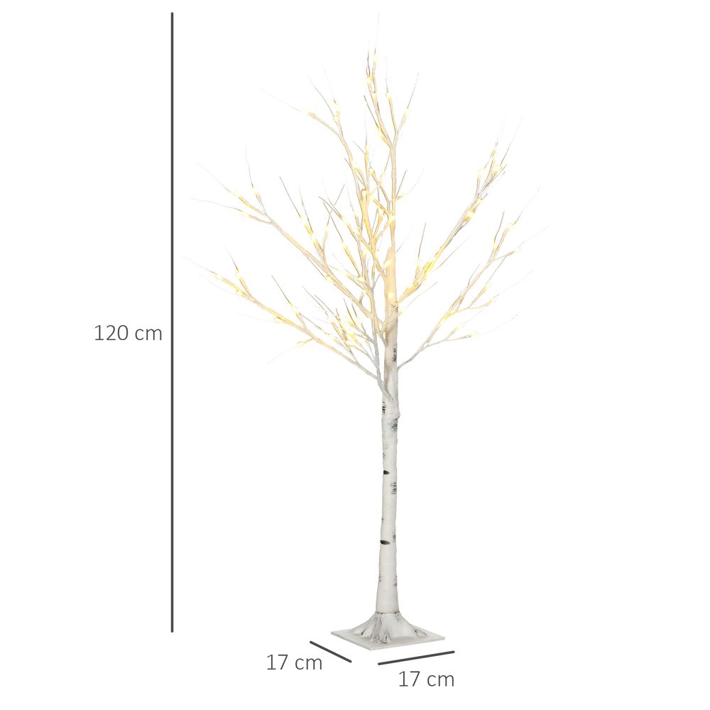 HOMCOM 4ft Artificial White Birch Tree Light 72 Warm White Pre-Lit LED Light