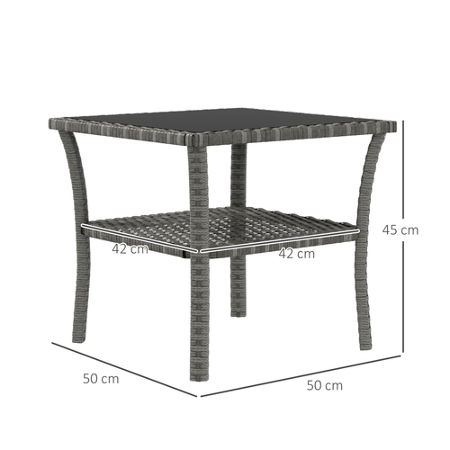 Outsunny PE Rattan Coffee Table, Two-tier Side Table with Glass Top, Grey
