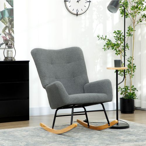 HOMCOM Rocking Chair, Modern Armchair with Backrest for Bedroom, Grey