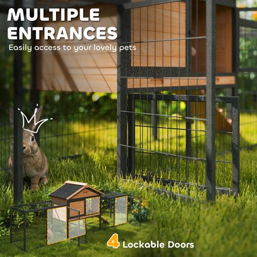 PawHut Rabbit Hutch Outdoor with Steel Run Removable Plastic Tray Natural