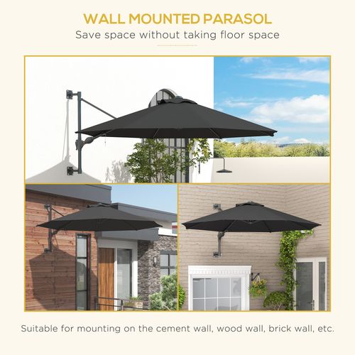 Outsunny Sun Parasol with Vent, Wall Umbrella for Patio, Garden, Pool, Grey