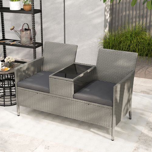 Outsunny Rattan Chair Garden Furniture Patio Companion Love Seat Table Grey