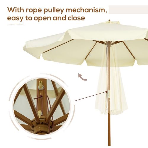 Outsunny Garden Parasol Patio Umbrella with Ruffles and Wooden Pole Beige