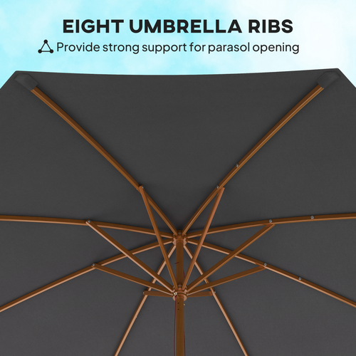 Outsunny Wooden Garden Parasol with Rope Pulley Mechanism