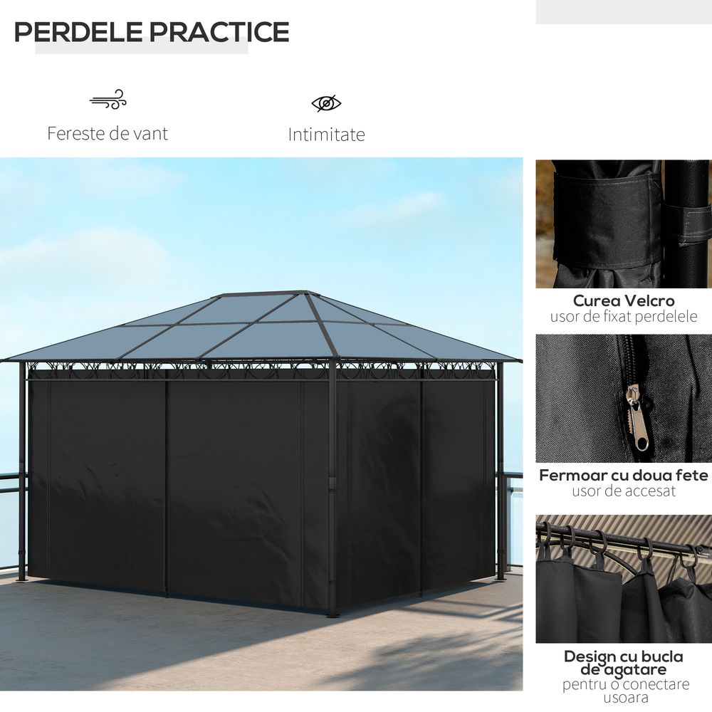 Outsunny 3 x 4m Hardtop Gazebo for Garden Party with Polycarbonate Curtains