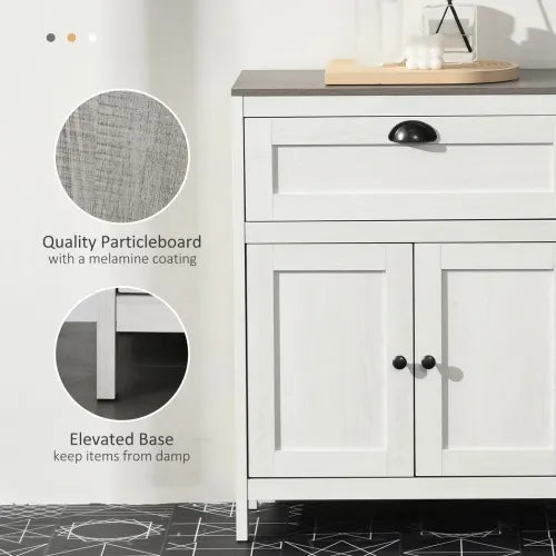 Bathroom Floor Standing Cabinet Storage Organizer w/ Drawer Double Door, White