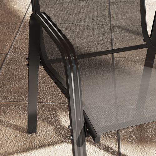 Outsunny Set of 4 Garden Dining Chair Set Outdoor w/ High Back Armrest Black