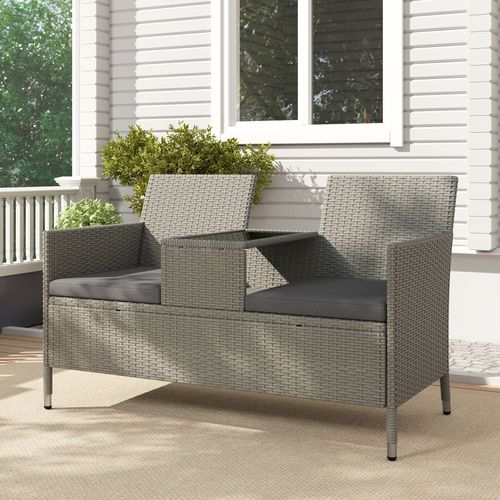 Outsunny Rattan Chair Garden Furniture Patio Companion Love Seat Table Grey