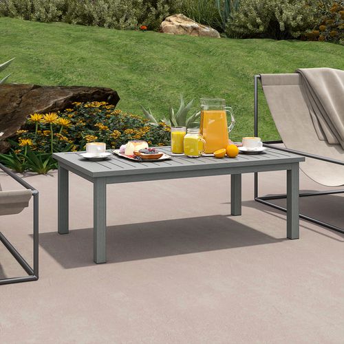 Outsunny Aluminium Outdoor Coffee Table Patio Table w/ Grey Wood Grain Effect