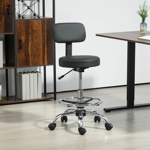 HOMCOM Faux Leather Adjustable Stool, 360° Swivel Chair for Study, Black