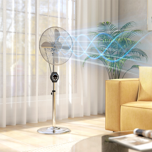 HOMCOM Metal Pedestal Fan with Oscillating, Adjustable Height, Timer