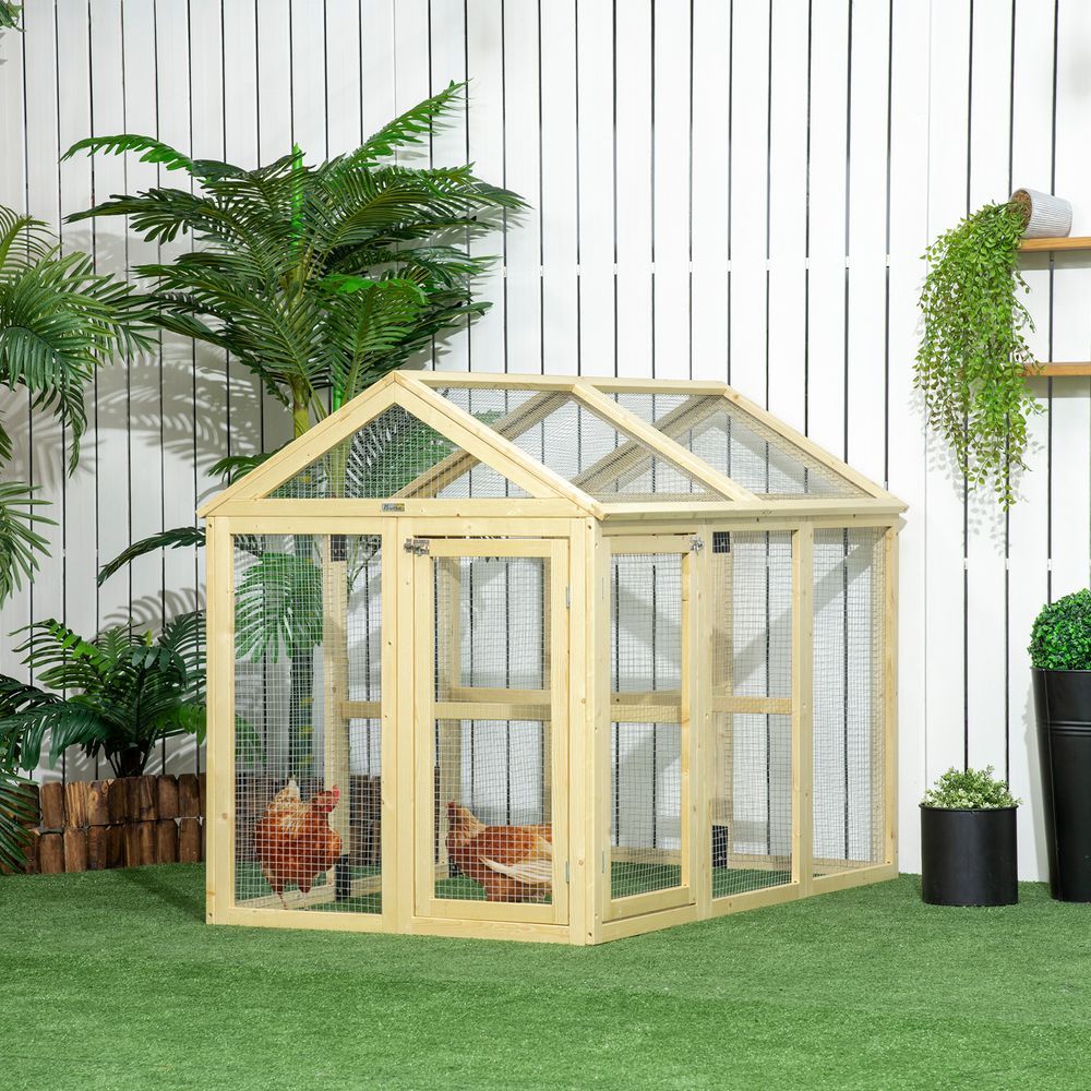 PawHut Chicken Run, Wooden Chicken Coop w/ Combinable Design-Natural Wood Finish