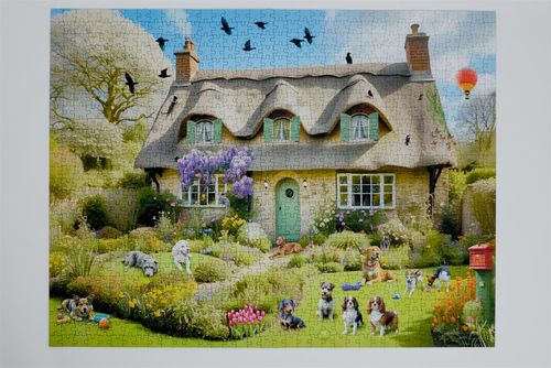 Dogs In A Spring Cottage Garden 1000 Piece Jigsaw Puzzle