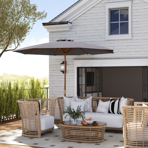Outsunny Wooden Garden Parasol with Rope Pulley Mechanism
