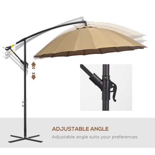 3(m) Cantilever Shanghai Parasol w/ Crank Handle, Cross Base, Khaki Outsunny