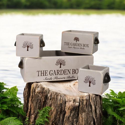 SET 4 RUSTIC GREY WOODEN CRATES