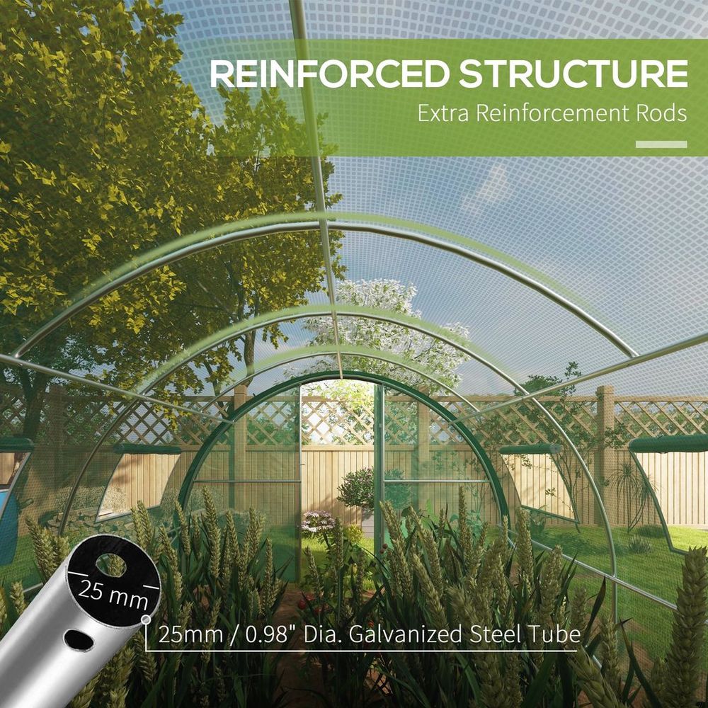 Outsunny Tunnel Greenhouse, Upgraded Structure, Hinged Doors, 6 x 3(m), Green
