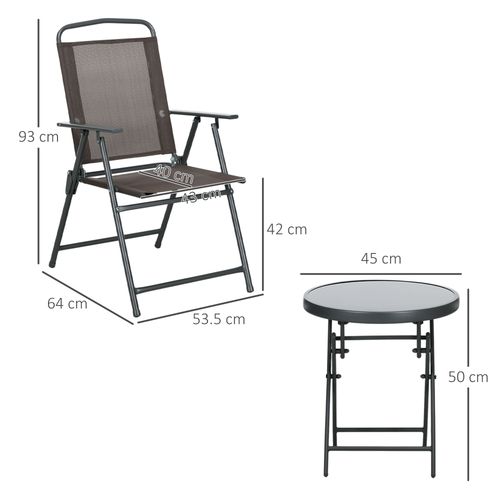 Outsunny Patio Bistro Set Folding Chairs & Coffee Table for Balcony, Brown